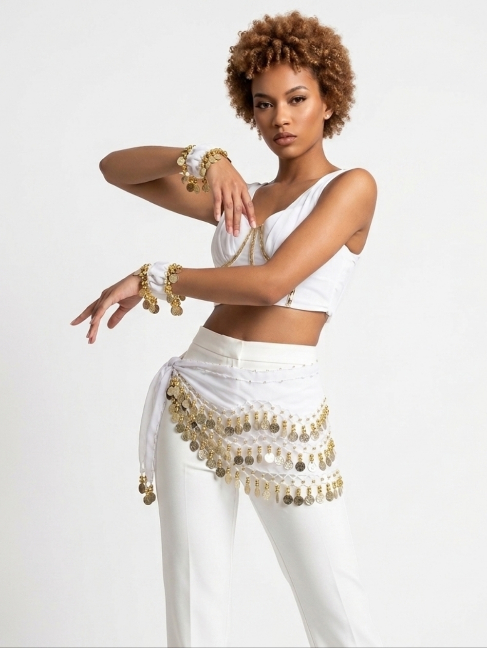 Belly Dance Hip Scarf and Belly Dance Wrist or Ankle Cuffs with Gold Coins NWOT